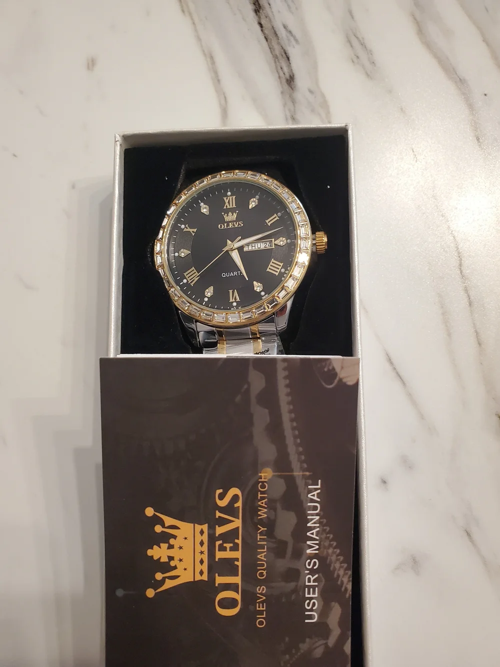 OLEVS Men’s Gold and Black Watch - Classic Dress Style